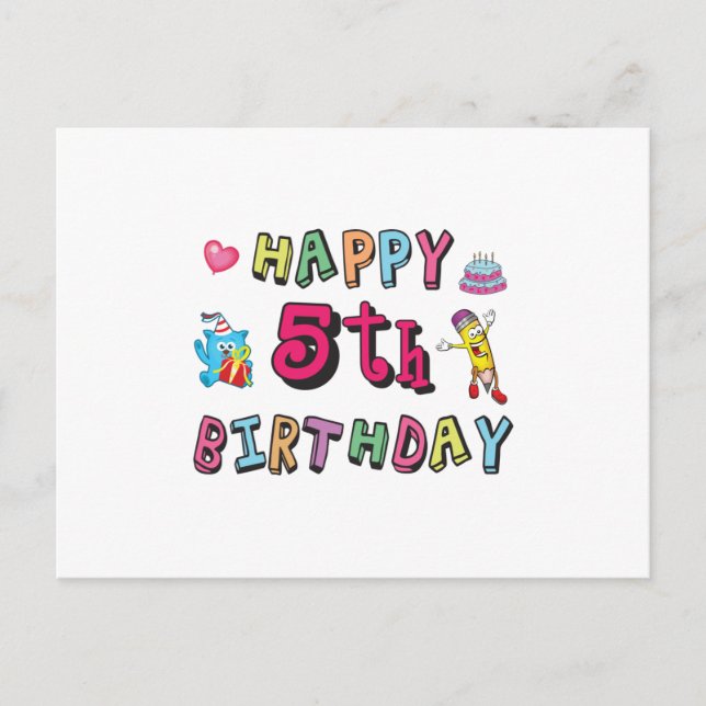 Carte Postale Happy 5th Birthday 5 year old b-day wishes (Devant)