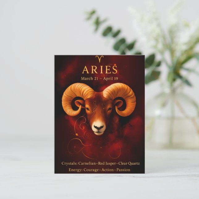 Carte Postale Happy Birthday Aries | Birthstone Post Card  (Debout devant)