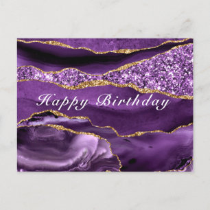 Carte Postale Happy Birthday Card Agate Purple Violet Gold