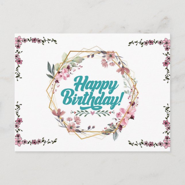 Carte Postale Happy birthday floral themed Postcard (Devant)
