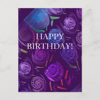 CARTE POSTALE HAPPY BIRTHDAY PURPLE FLOWERS