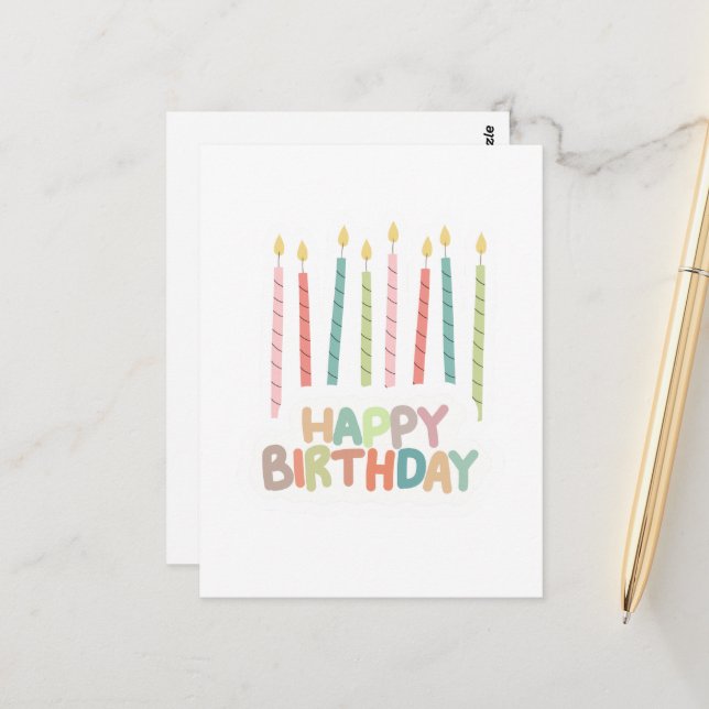 Carte Postale Happy Birthday with Candles on  (Devant/Arrière en situation)