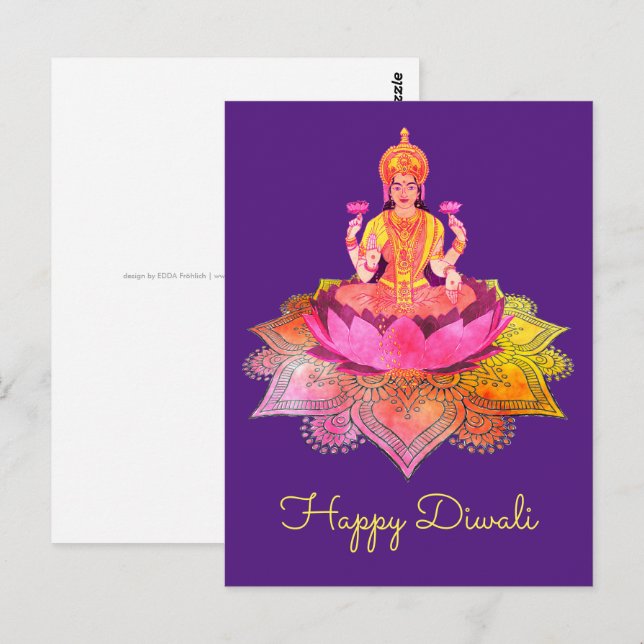 Carte Postale Happy Diwali - Deepalavi Lakshmi Goddess 4 (Devant / Derrière)