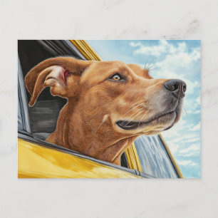 Carte Postale Happy Dog in Yellow Car Art Print