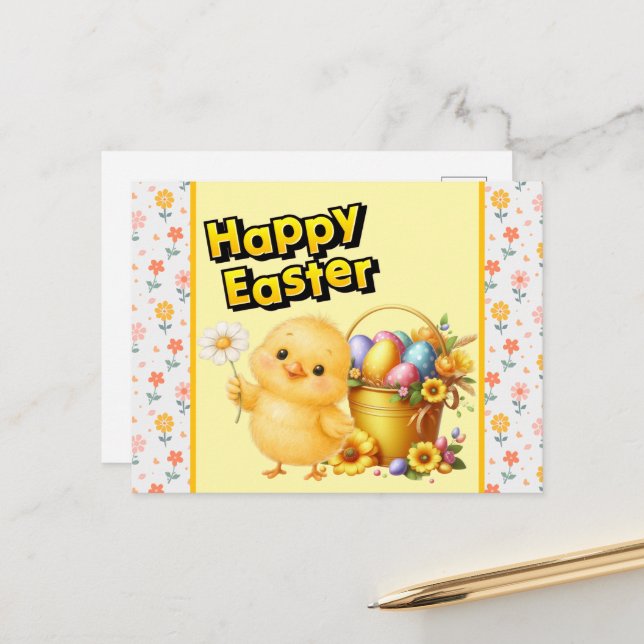Carte Postale Happy Easter Chick  (Devant/Arrière en situation)