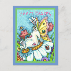 CARTE POSTALE HAPPY EASTER FLUTTERBUN RABBIT, FUNNY BUNNY FAIRY