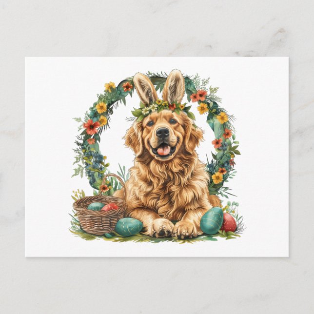 Carte Postale Happy Easter Golden Retriever Dog Bunny Ears (Devant)