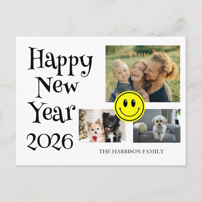 Carte Postale Happy Face Three Photos New Year  (Devant)