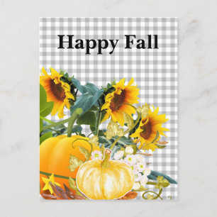 Carte Postale Happy Fall Citrouille et Sunflowers