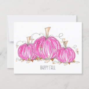 Carte Postale Happy Fall Rose Citrouille Feuille Aquarelle