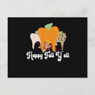 Carte Postale Happy Fall Y'all mignonne Dental Teeth Citrouille 