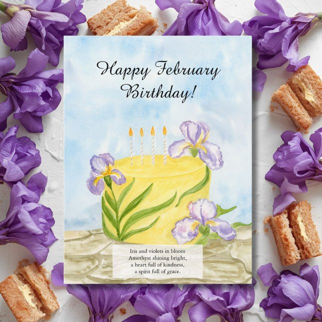 Carte Postale  Happy February Irises Birthday Cake (Créateur téléchargé)