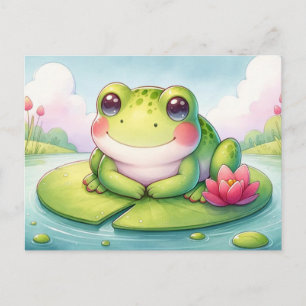 Carte Postale Happy Frog sur Lily Pad - Aquarelle numérique mign