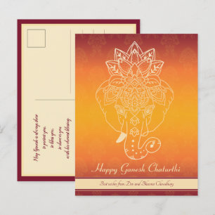 Carte Postale Happy Ganesh Chaturthi, propre texte, marron dégra