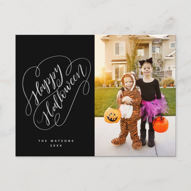 Carte Postale Happy Halloween Chic Handletted Photo Black (Devant)