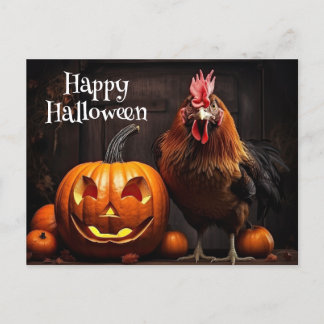 Carte Postale Happy Halloween Chicken Rooster Citrouille papier