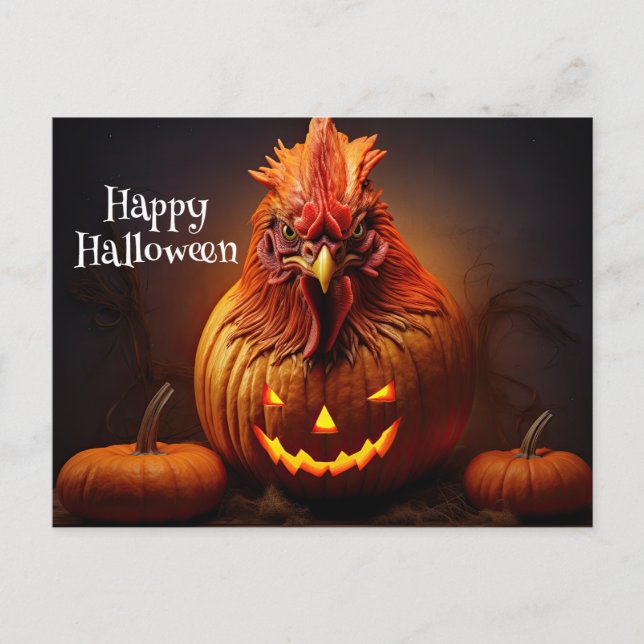 Carte Postale Happy Halloween Chicken Rooster Citrouille papier  (Devant)