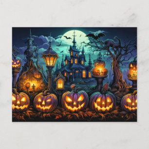 Carte Postale Happy Halloween Citrouilles effrayants