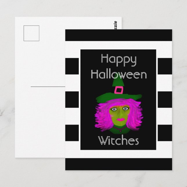 Carte Postale Happy Halloween drôle Citation de sorcière méchant (Devant / Derrière)