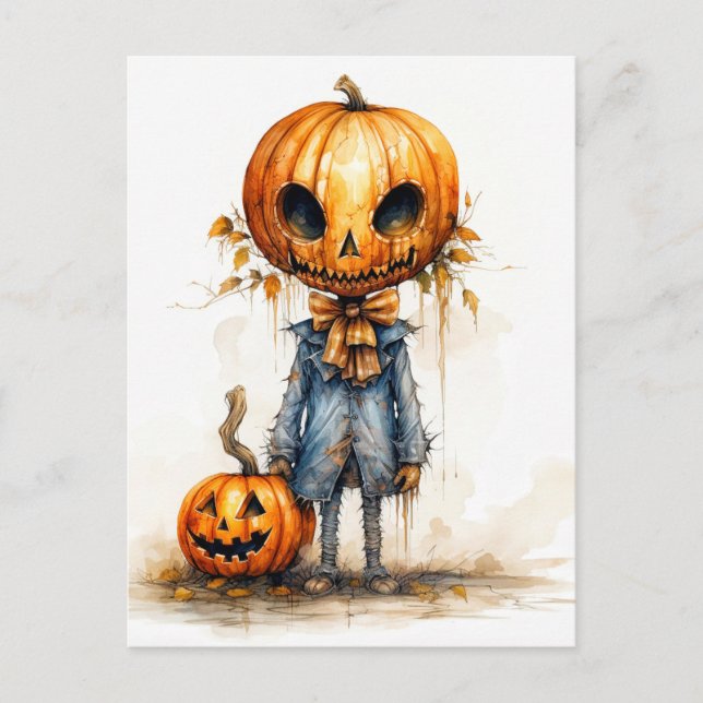 Carte Postale Happy Halloween Eerie Citrouille Fiend (Devant)
