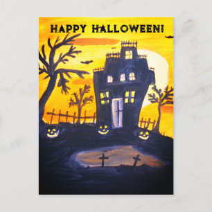 Carte Postale Happy Halloween Éffrayant chauves-souris aquarelle
