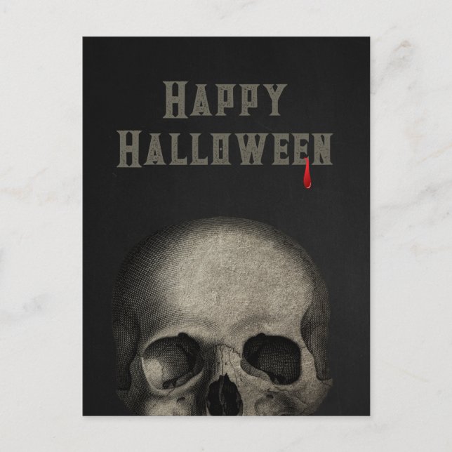 Carte Postale Happy Halloween Éffrayant crâne humain (Devant)