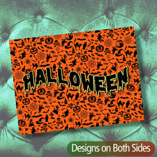 Carte Postale Happy Halloween éffrayant noir et orange typograph