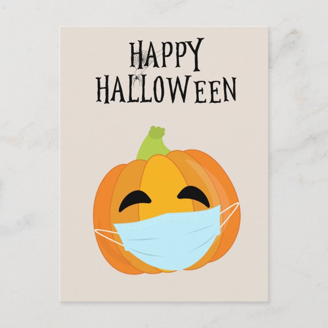 Carte Postale Happy Halloween Funny 2020 Citrouille masque visag (Devant)