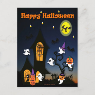 Carte Postale Happy Halloween Haunted House