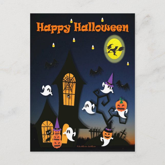 Carte Postale Happy Halloween Haunted House (Devant)