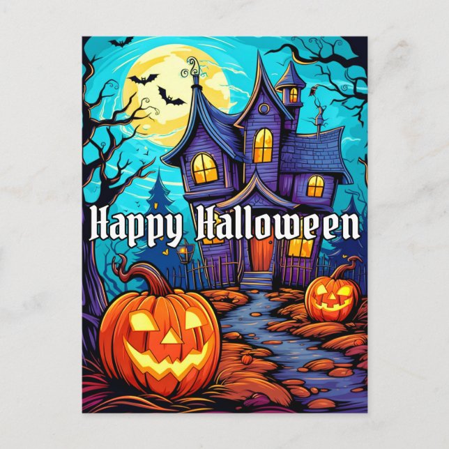 Carte Postale Happy Halloween - Maison hantée (Devant)