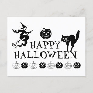 Carte Postale Happy Halloween noir blanc éffrayant mignon