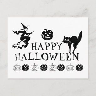 Carte Postale Happy Halloween noir blanc éffrayant mignon