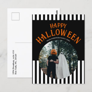 Carte Postale Happy Halloween noir et blanc rayé photo