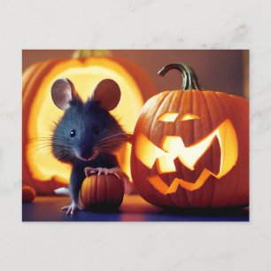 Carte Postale Happy Halloween. Petite souris mignonne avec citro