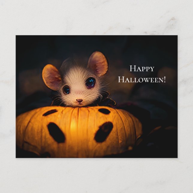 Carte Postale Happy Halloween. Petite souris mignonne avec citro (Devant)