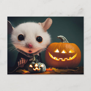 Carte Postale Happy Halloween. Petite souris mignonne avec citro