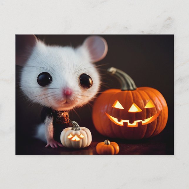 Carte Postale Happy Halloween. Petite souris mignonne avec de la (Devant)