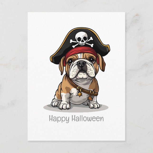 Carte Postale Happy Halloween Pirate English Bulldog (Devant)