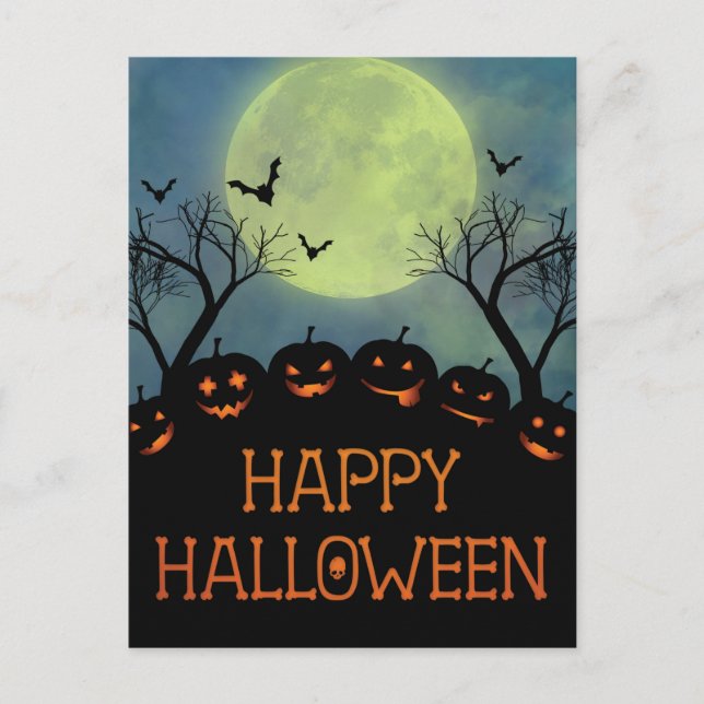 Carte Postale Happy Halloween Scary Citrouille chauves-souris (Devant)