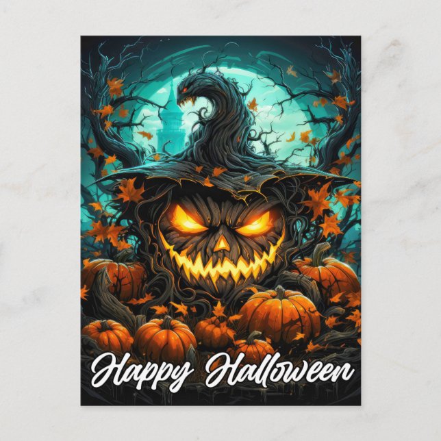 Carte Postale Happy Halloween Sinister Illuminer Mad Citrouille (Devant)