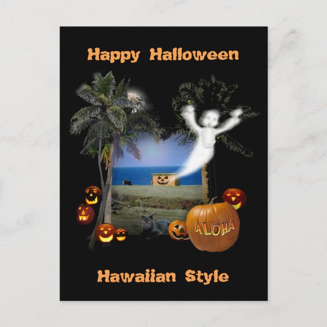 Carte Postale Happy Halloween style hawaïen (Devant)
