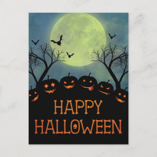 Carte Postale Happy Halloween terrifiante chauves-souris Citroui