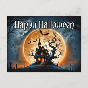 Carte Postale Happy Halloween triste maison hantée