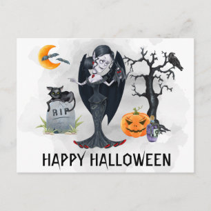 Carte Postale Happy Halloween Vampire Aquarelle