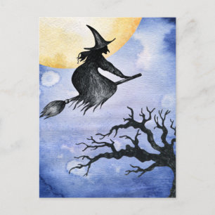 Carte Postale Happy Halloween vol WItch salutation