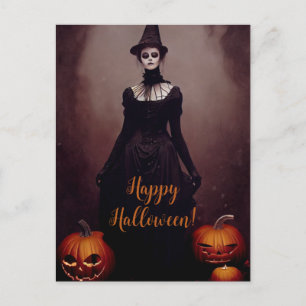 Carte Postale Happy Halloween witch witch in Gothic dress
