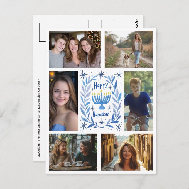 Carte Postale HAPPY HANOUKKA CUSTOM 6 PHOTO Holiday (Devant / Derrière)