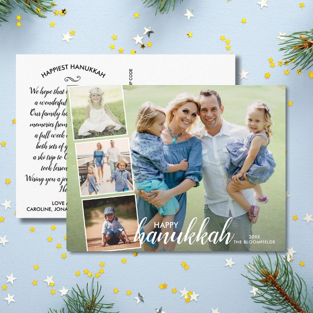 Carte Postale Happy Hanoukka Hand Lettré Photo Collage (Créateur téléchargé)