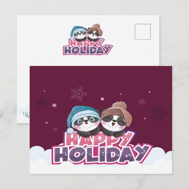 Carte Postale Happy Holiday Panda (Devant / Derrière)